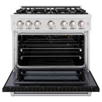 ZLINE 36 in. Gas Range 5.2 cu. ft. 6-Burner Cooktop Convection Oven Satin Stainless Steel with Black Matte Door (HGRS-BLM-36)