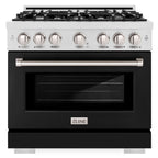 ZLINE 36 in. Gas Range 5.2 cu. ft. 6-Burner Cooktop Convection Oven Satin Stainless Steel with Black Matte Door (HGRS-BLM-36)