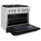 ZLINE 36 in. Gas Range 5.2 cu. ft. 6-Burner Cooktop Convection Oven Satin Stainless Steel with Black Matte Door (HGRS-BLM-36)