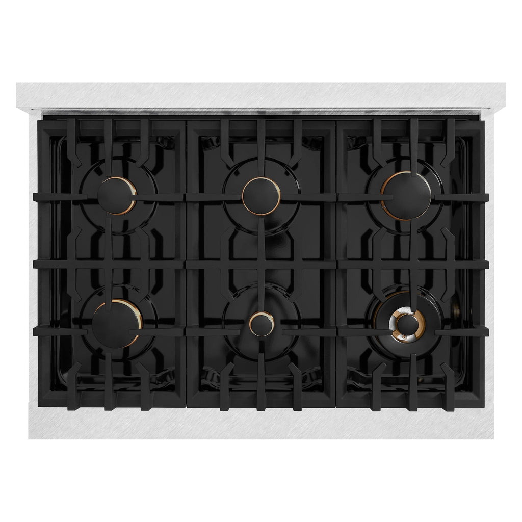 ZLINE 36 in. Gas Range 5.2 cu. ft. Convection Oven with 6 Brass Burners, Satin Stainless Steel (HGRS-BR-36)