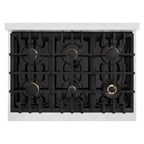 ZLINE 36 in. Gas Range 5.2 cu. ft. Convection Oven with 6 Brass Burners, Satin Stainless Steel (HGRS-BR-36)