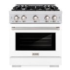ZLINE 30 in. Gas Range 4.2 cu. ft. 4 Burner Cooktop Convection Gas Oven Satin Stainless Steel White Matte Door (HGRS-WM-30)
