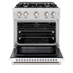 ZLINE 30 in. Gas Range 4.2 cu. ft. 4 Burner Cooktop Convection Gas Oven Satin Stainless Steel White Matte Door (HGRS-WM-30)