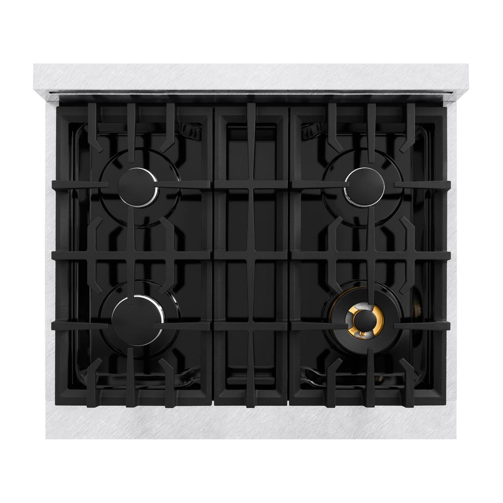 ZLINE 30 in. Gas Range 4.2 cu. ft. 4 Burner Cooktop Convection Gas Oven Satin Stainless Steel White Matte Door (HGRS-WM-30)