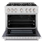 ZLINE 36 in. Gas Range 5.2 cu. ft. Convection Oven with 6 Burner Gas Cooktop, Satin Stainless Steel with White Matte Door (HGRS-WM-36)
