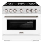 ZLINE 36 in. Gas Range 5.2 cu. ft. Convection Oven with 6 Burner Gas Cooktop, Satin Stainless Steel with White Matte Door (HGRS-WM-36)