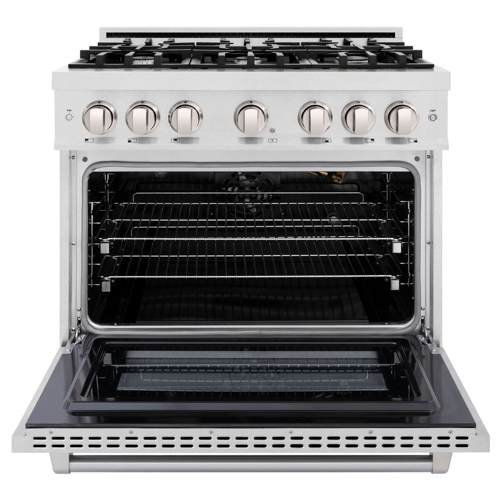 ZLINE 36 in. Gas Range 5.2 cu. ft. Capacity 6 Burners Convection Gas Oven Satin Stainless Steel (HGRS-36)