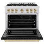 ZLINE 36 in. Gas Range 5.2 cu. ft. 6 Burner Cooktop Convection Gas Oven Satin Stainless Steel with Black Matte Door and Champagne Bronze Accents (HGRSZ-BLM-36-CB)