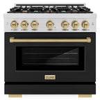 ZLINE 36 in. Gas Range 5.2 cu. ft. 6 Burner Cooktop Convection Gas Oven Satin Stainless Steel with Black Matte Door and Champagne Bronze Accents (HGRSZ-BLM-36-CB)