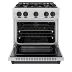 ZLINE 30 in. Gas Range 4.2 cu. ft. 4 Burner Cooktop Convection Oven Satin Stainless Steel Matte Black Accents (HGRSZ-30-MB)