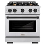 ZLINE 30 in. Gas Range 4.2 cu. ft. 4 Burner Cooktop Convection Oven Satin Stainless Steel Matte Black Accents (HGRSZ-30-MB)