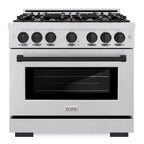 ZLINE 36 in. Gas Range with 6 Burner Cooktop and Convection Gas Oven, 5.2 cu. ft., Satin Stainless Steel with Matte Black Accents (HGRSZ-36-MB)