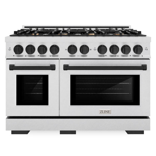 ZLINE 48 in. Double Oven Gas Range 6.7 cu. ft. Select Series with 8 Burner Cooktop, Satin Stainless Steel with Matte Black Accents (HGRSZ-48-MB)