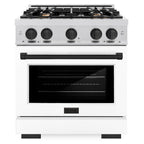 ZLINE 30 in. Gas Range 4.2 cu. ft. 4 Burner Cooktop Convection Gas Oven Satin Stainless Steel with White Matte Door and Matte Black Accents (HGRSZ-WM-30-MB)