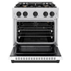 ZLINE 30 in. Gas Range 4.2 cu. ft. 4 Burner Cooktop Convection Gas Oven Satin Stainless Steel with White Matte Door and Matte Black Accents (HGRSZ-WM-30-MB)