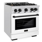 ZLINE 30 in. Gas Range 4.2 cu. ft. 4 Burner Cooktop Convection Gas Oven Satin Stainless Steel with White Matte Door and Matte Black Accents (HGRSZ-WM-30-MB)