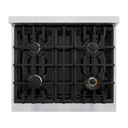 ZLINE 30 in. Gas Range 4.2 cu. ft. 4 Burner Cooktop Convection Gas Oven Satin Stainless Steel with White Matte Door and Matte Black Accents (HGRSZ-WM-30-MB)