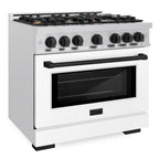 ZLINE 36 in. Gas Range with 6 Burners, 5.2 cu. ft. Convection Gas Oven, Satin Stainless Steel with White Matte Door and Matte Black Accents (HGRSZ-WM-36-MB)