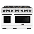 ZLINE 48 in. Double Oven Gas Range 6.7 cu. ft. 8 Burner Cooktop Satin Stainless Steel White Matte Doors Matte Black Accents (HGRSZ-WM-48-MB)