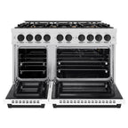 ZLINE 48 in. Double Oven Gas Range 6.7 cu. ft. 8 Burner Cooktop Satin Stainless Steel White Matte Doors Matte Black Accents (HGRSZ-WM-48-MB)
