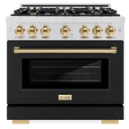 ZLINE 36 in. Select Dual Fuel Range 5.2 cu. ft. – 6 Burner Gas Cooktop, Electric Convection Oven, Satin Stainless Steel with Black Matte Door & Polished Gold Accents (HDRSZ-BLM-36-G)