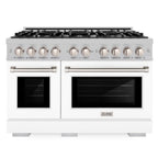 ZLINE 48 in. Gas Range Double Oven 6.7 cu. ft. 8 Burner Cooktop Satin Stainless Steel with White Matte Doors (HGRS-WM-48)