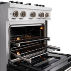 ZLINE 30 in. Select Dual Fuel Range, 4.2 cu. ft., 4 Gas Burners, Electric Convection Oven, Stainless Steel with Black Matte Door (HDR-BLM-30)