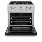 ZLINE 30 in. Select Dual Fuel Range, 4.2 cu. ft., 4 Gas Burners, Electric Convection Oven, Stainless Steel with Black Matte Door (HDR-BLM-30)