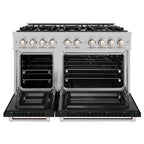 ZLINE 48-Inch Select Double Oven Gas Range with 8 Burners, 6.7 cu. ft., Stainless Steel with Black Matte Doors (HGR-BLM-48)