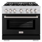 ZLINE 36 in. Dual Fuel Range 5.2 cu. ft. 6 Burner Gas Cooktop Electric Convection Oven Black Matte Door Stainless Steel, MODEL HDR-BLM-36