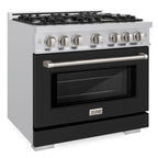 ZLINE 36 in. Dual Fuel Range 5.2 cu. ft. 6 Burner Gas Cooktop Electric Convection Oven Black Matte Door Stainless Steel, MODEL HDR-BLM-36