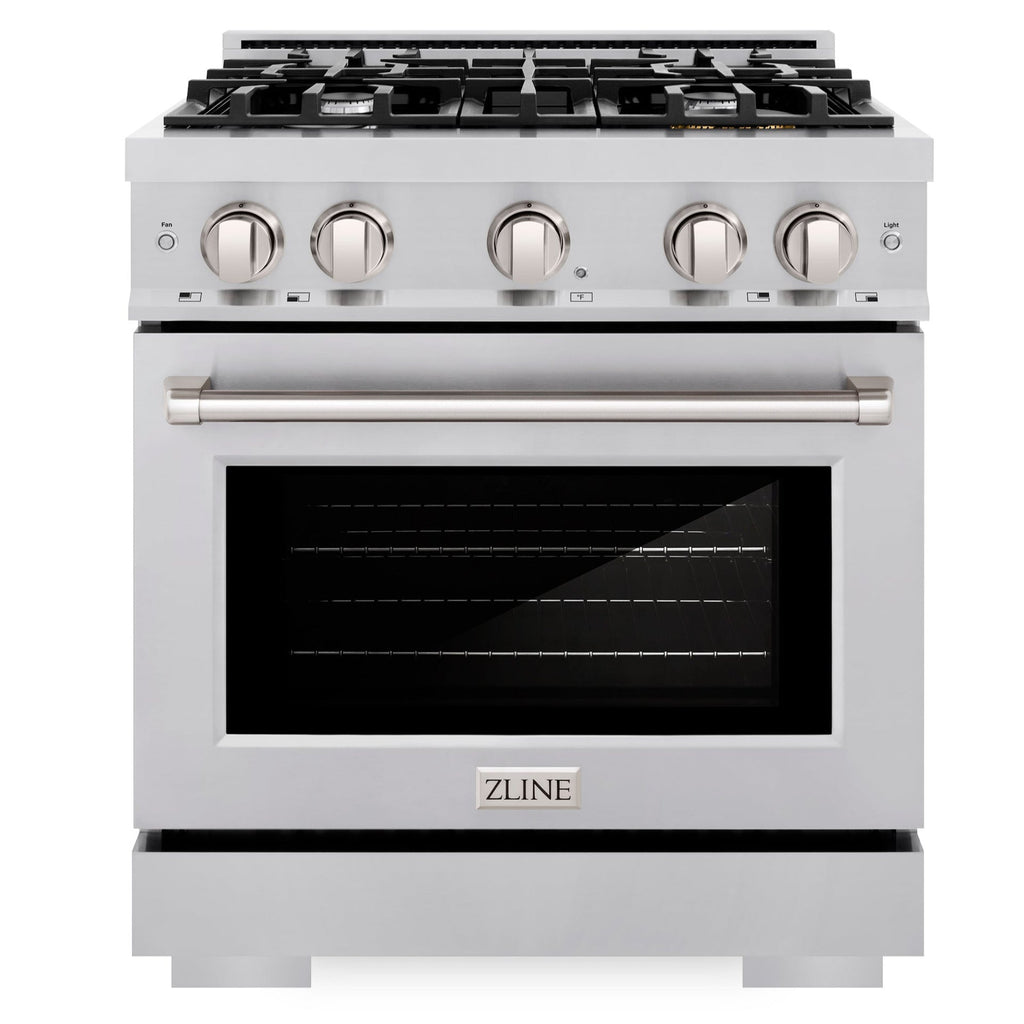 ZLINE 30 in. Select Dual Fuel Range, 4.2 cu. ft. Electric Convection Oven, 4 Burner Gas Cooktop, Satin Stainless Steel (HDRS-30)