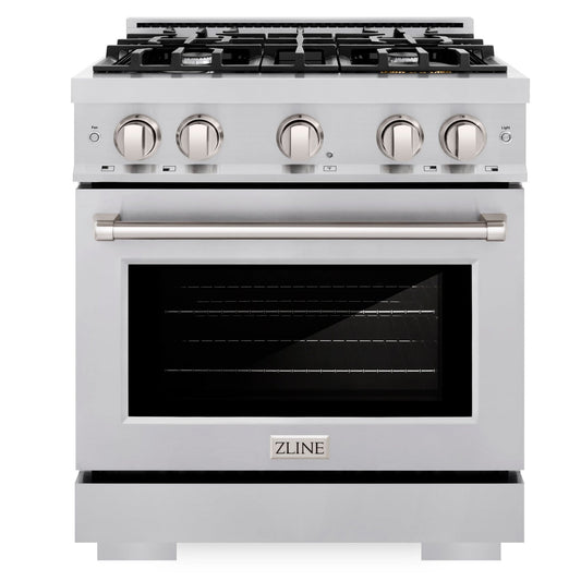 ZLINE 30 in. Select Dual Fuel Range, 4.2 cu. ft. Electric Convection Oven, 4 Burner Gas Cooktop, Satin Stainless Steel (HDRS-30)