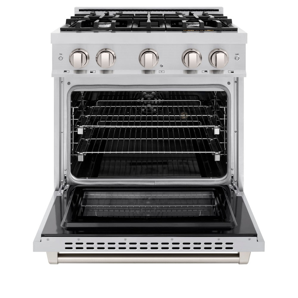 ZLINE 30 in. Select Dual Fuel Range, 4.2 cu. ft. Electric Convection Oven, 4 Burner Gas Cooktop, Satin Stainless Steel (HDRS-30)