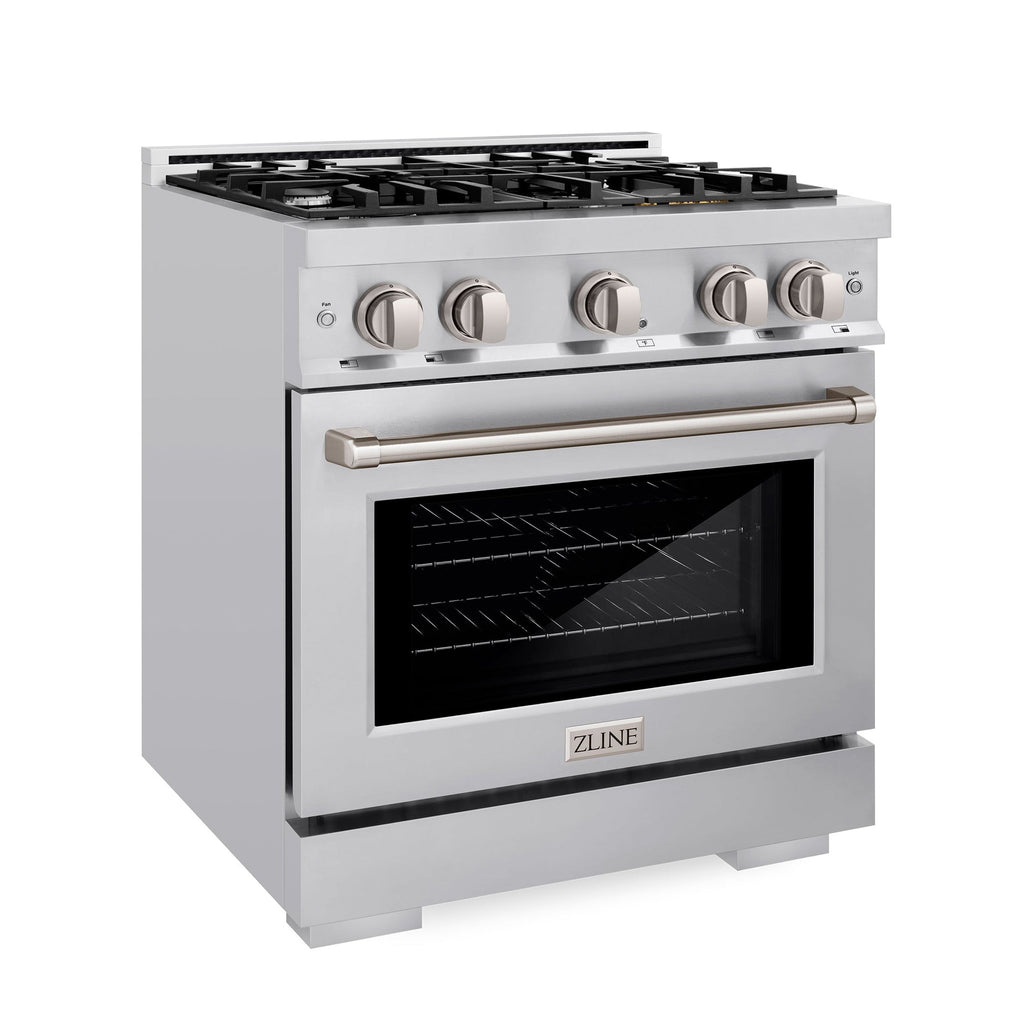 ZLINE 30 in. Select Dual Fuel Range, 4.2 cu. ft. Electric Convection Oven, 4 Burner Gas Cooktop, Satin Stainless Steel (HDRS-30)