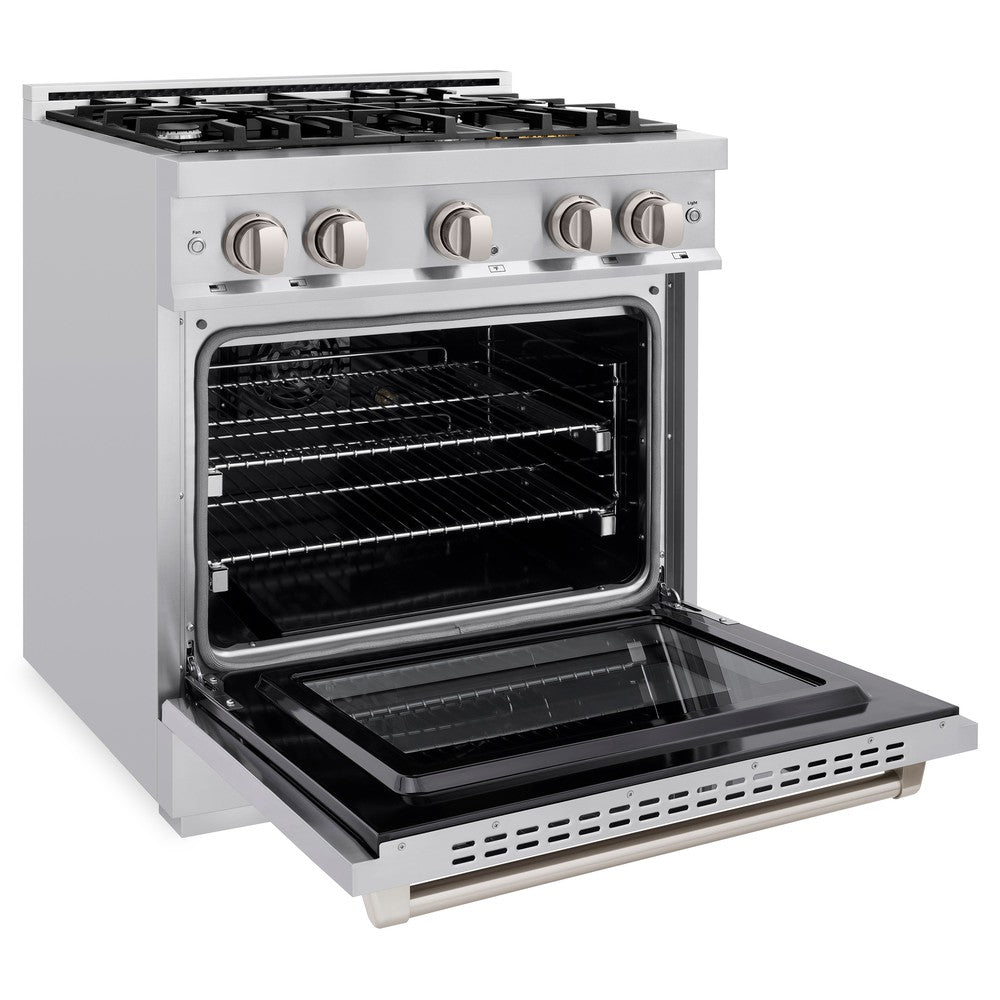 ZLINE 30 in. Select Dual Fuel Range, 4.2 cu. ft. Electric Convection Oven, 4 Burner Gas Cooktop, Satin Stainless Steel (HDRS-30)