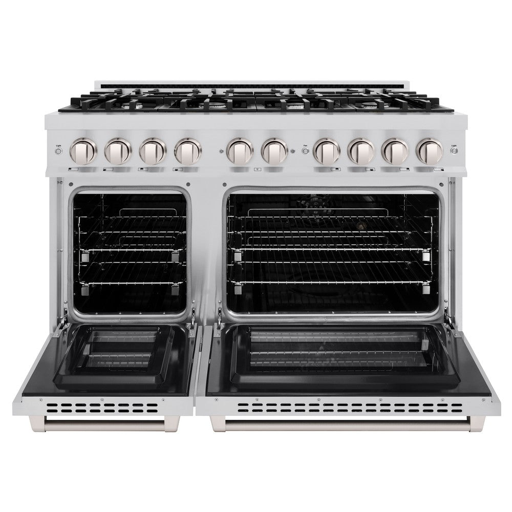 ZLINE 48 in. Dual Fuel Range 6.7 cu. ft. Double Oven with 8 Burner Gas Cooktop in Satin Stainless Steel (HDRS-48)