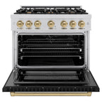 ZLINE 36 in. Select Series Dual Fuel Range – 5.2 cu. ft. Capacity, 6 Burner Gas Cooktop, Electric Convection Oven, Stainless Steel with Black Matte Door & Champagne Bronze Accents (HDRZ-BLM-36-CB)