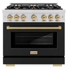 ZLINE 36 in. Select Series Dual Fuel Range – 5.2 cu. ft. Capacity, 6 Burner Gas Cooktop, Electric Convection Oven, Stainless Steel with Black Matte Door & Champagne Bronze Accents (HDRZ-BLM-36-CB)