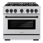 ZLINE 36 in. Dual Fuel Range 5.2 cu. ft. 6 Burner Gas Cooktop Electric Convection Oven Stainless Steel with Matte Black Accents (HDRZ-36-MB)