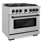 ZLINE 36 in. Dual Fuel Range 5.2 cu. ft. 6 Burner Gas Cooktop Electric Convection Oven Stainless Steel with Matte Black Accents (HDRZ-36-MB)