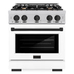 ZLINE 30 in. Select Dual Fuel Range 4.2 cu. ft. Gas Cooktop with 4 Brass Burners, Electric Convection Oven, Satin Stainless Steel with White Matte Door & Matte Black Accents, HDRSZ-WM-30-MB