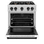 ZLINE Autograph Edition 30 in. Select Dual Fuel Range, 4 Burners, 4.2 cu. ft. Electric Convection Oven, Stainless Steel with White Matte Door & Matte Black Accents (HDRZ-WM-30-MB)