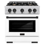 ZLINE Autograph Edition 30 in. Select Dual Fuel Range, 4 Burners, 4.2 cu. ft. Electric Convection Oven, Stainless Steel with White Matte Door & Matte Black Accents (HDRZ-WM-30-MB)