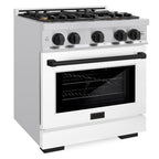 ZLINE 30 in. Select Dual Fuel Range 4.2 cu. ft. Gas Cooktop with 4 Brass Burners, Electric Convection Oven, Satin Stainless Steel with White Matte Door & Matte Black Accents, HDRSZ-WM-30-MB