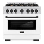 ZLINE 36 in. Dual Fuel Range 5.2 cu. ft. 6 Burners Gas Cooktop Electric Convection Oven Stainless Steel White Matte Door Matte Black Accents (HDRZ-WM-36-MB)