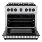 ZLINE 36 in. Dual Fuel Range 5.2 cu. ft. 6 Burners Gas Cooktop Electric Convection Oven Stainless Steel White Matte Door Matte Black Accents (HDRZ-WM-36-MB)