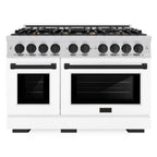 ZLINE Autograph Edition 48 in. Select Double Oven Dual Fuel Range with 8 Gas Burners, 6.7 cu. ft., Stainless Steel with White Matte Doors and Matte Black Accents (HDRZ-WM-48-MB)