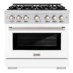 ZLINE 36 in Dual Fuel Range 5.2 cu. ft. 6 Burners Stainless Steel with White Matte Door, MODEL HDR-WM-36