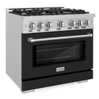 ZLINE Select 36 in. Gas Range with 6 Burners, 5.2 cu. ft. Oven, Stainless Steel with Black Matte Door (HGR-BLM-36)